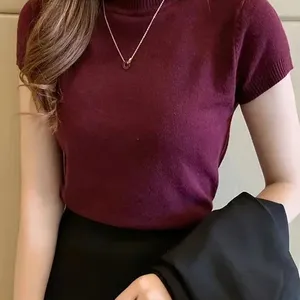 نسائي نصف ياقة مدورة موضة كنزة كاجوال قمم على النمط الكوري أنيق ملابس بلون خالص فصل الربيع والصيف أعلى 8 مبيعات بالة الملابس - رقم 6