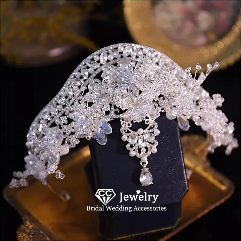 

CC Wedding Crowns Women Hair Accessory Bridal Headdress Engagement Jewelry 100% Handmade Crystal Coronets Tiaras Headband AN403