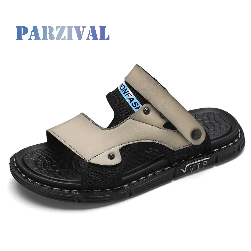 PARZIVAL Men Beach Sandals Leather Garden Shoes Designer Outdoor Sandals Slippers Sneakers Driving Shoes Water Shoes Slip On