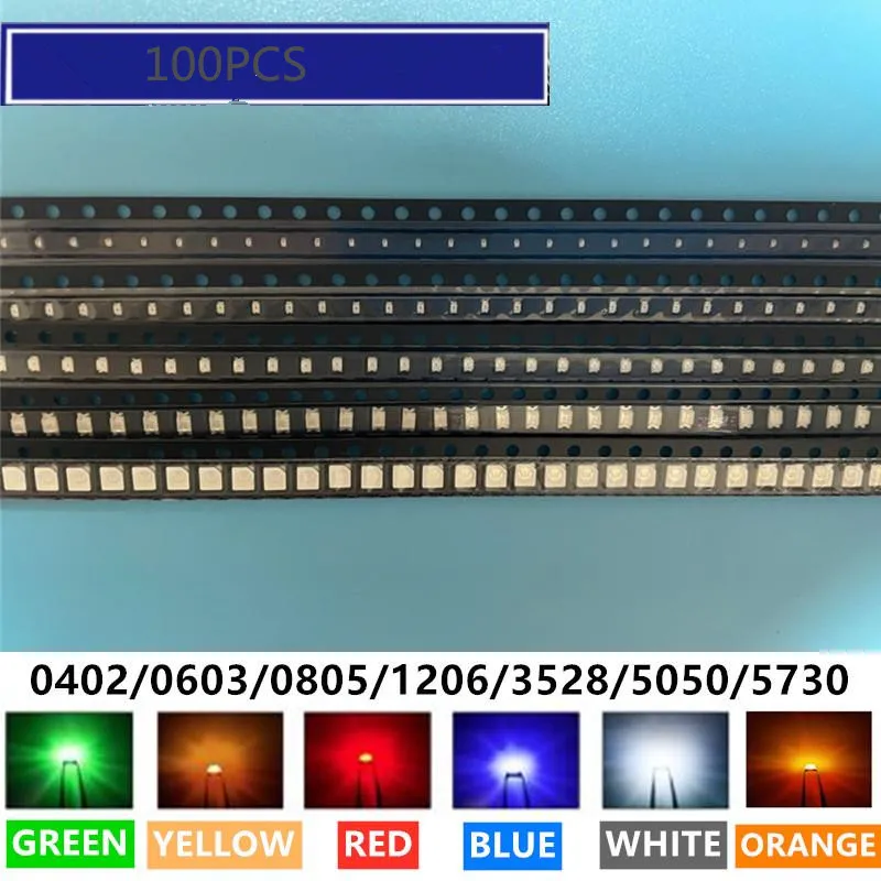 0603 0805 1206 0402 SMD LED Red Yellow Green White Blue Orange light emitting diode 100pcs/lot