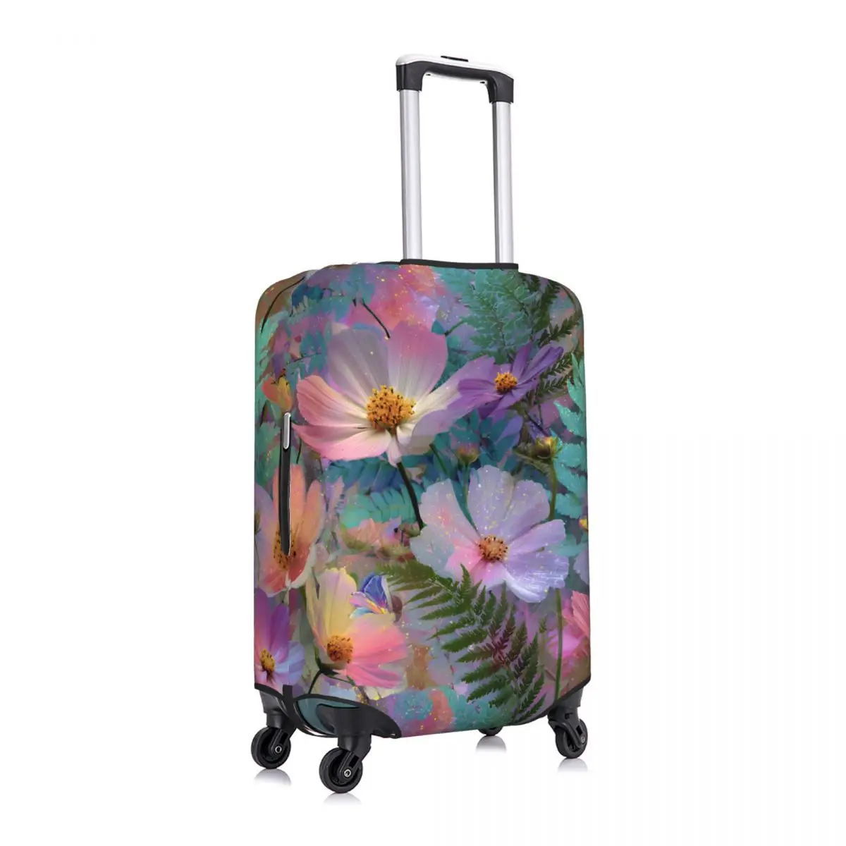 Custom Dreamy Glitter Cosmos Fern Floral Luggage Cover Cute Suitcase Protector Covers Suit For 18-32 inch