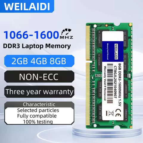 DDR3 SODIMM RAM for Laptop 2GB 4GB 8GB 1066MHz 1333MHz 1600MHz PC3-12800S 8500S 10600S 1.5V 204Pin Notebook Memory Upgrade
