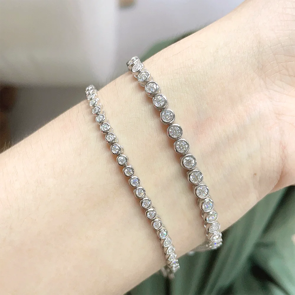 3mm Moissanite Tennis Bracelet for Women 925 Silver Bezel Set Round Bubble D Color Diamond Bracelets with Gra Certificate