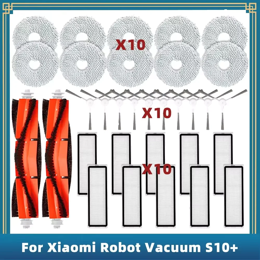 Compatible For Xiaomi Robot Vacuum S10+ / S10 Plus B105 Spare Parts Accessories Main Side Brush Hepa Filter Mop Rag Cloth