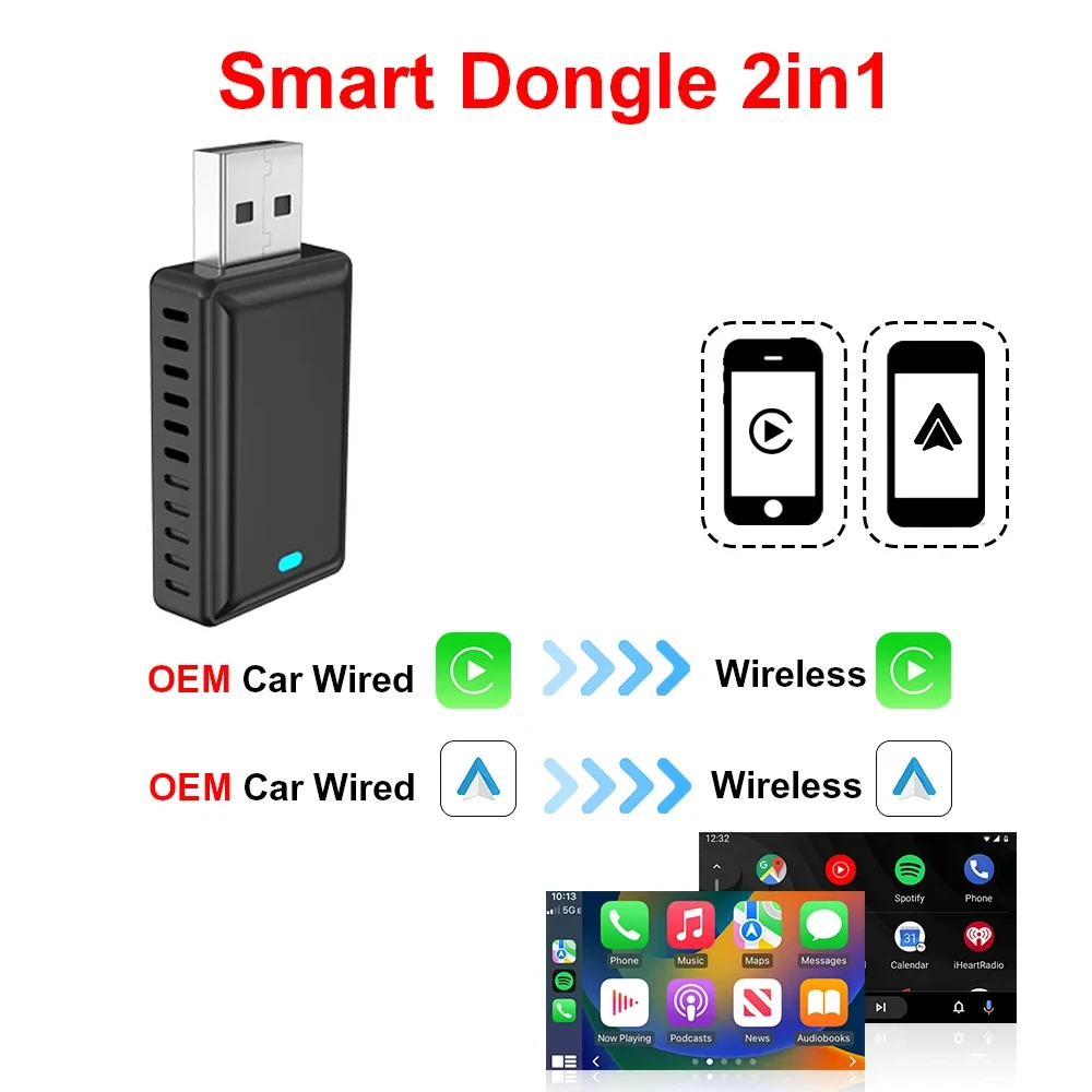 

2 In1 Wireless Carplay Android Auto Adapter 5G WiFi BT Auto Connect USB Dongle For iphone Android Phone For Volvo Benz Kia Chery