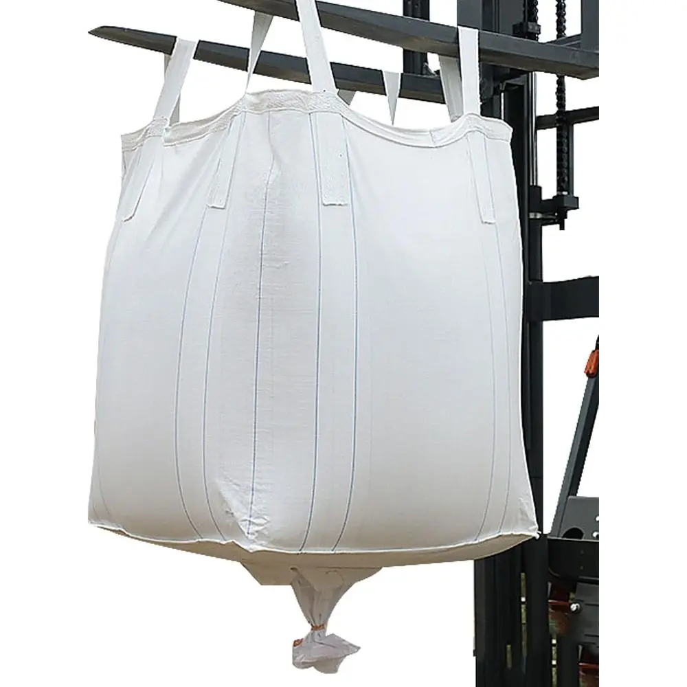 

Duffle Top Spout Bottom FIBC Jumbo Bulk Bag One Ton Bag 35.4L x 35.4W x 43.3H 3300lbs SWL Safety Factor 3:1 Heavy Duty Woven Pol