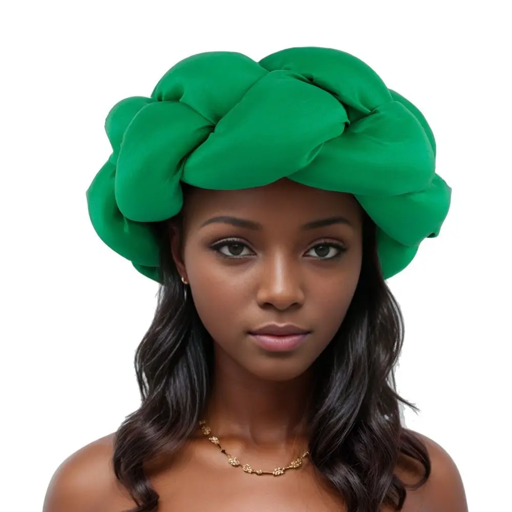 

New Exaggerated Big Braid Head Band African Women Raw Silk Turban Cap Solid Color Ethnic Hat Female Headband