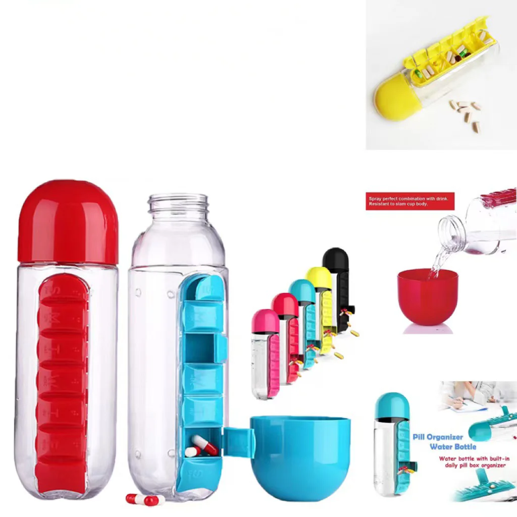 

1pc Portable Two-in-One Medicine Box and Water Bottle for OutdoorActivities - Convenient and Hygienic