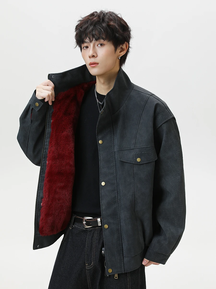 

Мужская кожаная куртка Boyue American Sle Dyed Street Fce с подкладкой, тяжелая, для мотоциклистов, с воротником-стойкой, винтажный стиль