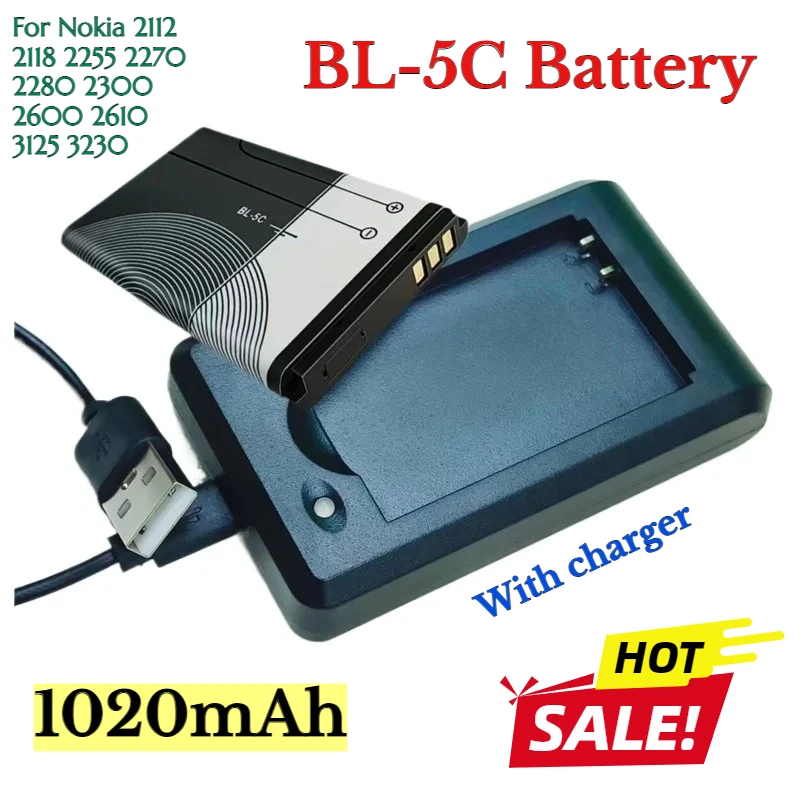 

3.7V 1200mAh Battery BL-5C BL5C BL 5C Rechargeable Batteries for Nokia 2112 2118 2255 2270 2280 2300 2600 2610 3125 3230