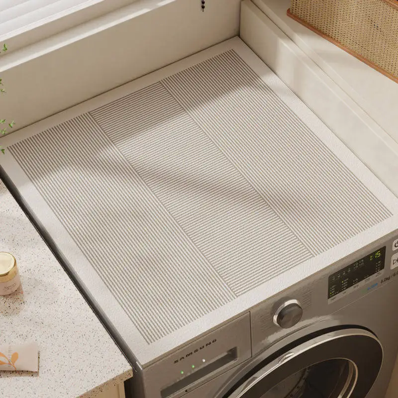 VIKAMA Minimal Line Geometric Washing Machine Top Cover Mat Neutral Tone Waterproof Anti Dust Dryer Cabinet Surface Pad