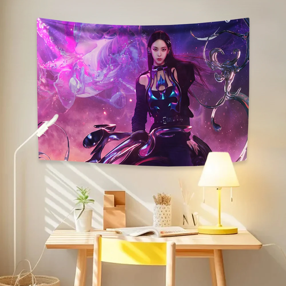 Kpop Idol Karinas tapiz a-aespas Girl Group, decoración del hogar, colgante de pared, dormitorio, sala de estar, telón de fondo, cartel de concierto de tela