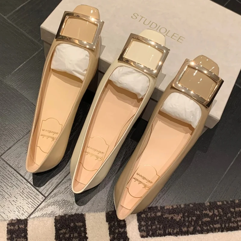 

Classic Square Buckle High Heels Women Shoes Loafers Flats High Heels Flat Shoes for Women Korean Style Fashion