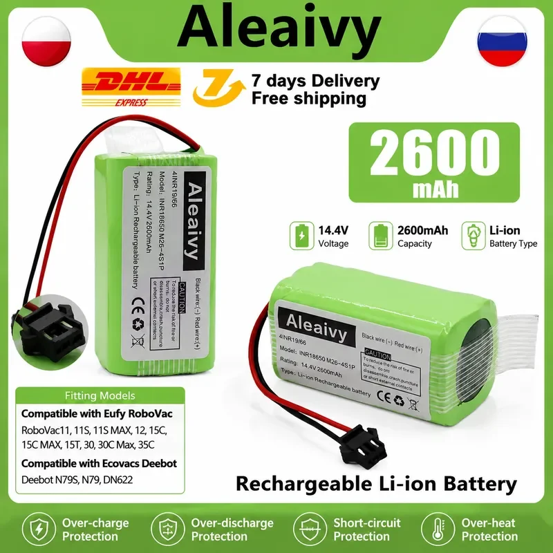 14.4V 2600mAh Replacement Battery for Conga Excellent 990 1090 1790 1990 Deebot N79S N79 DN622 Robovac 11 Tesvor