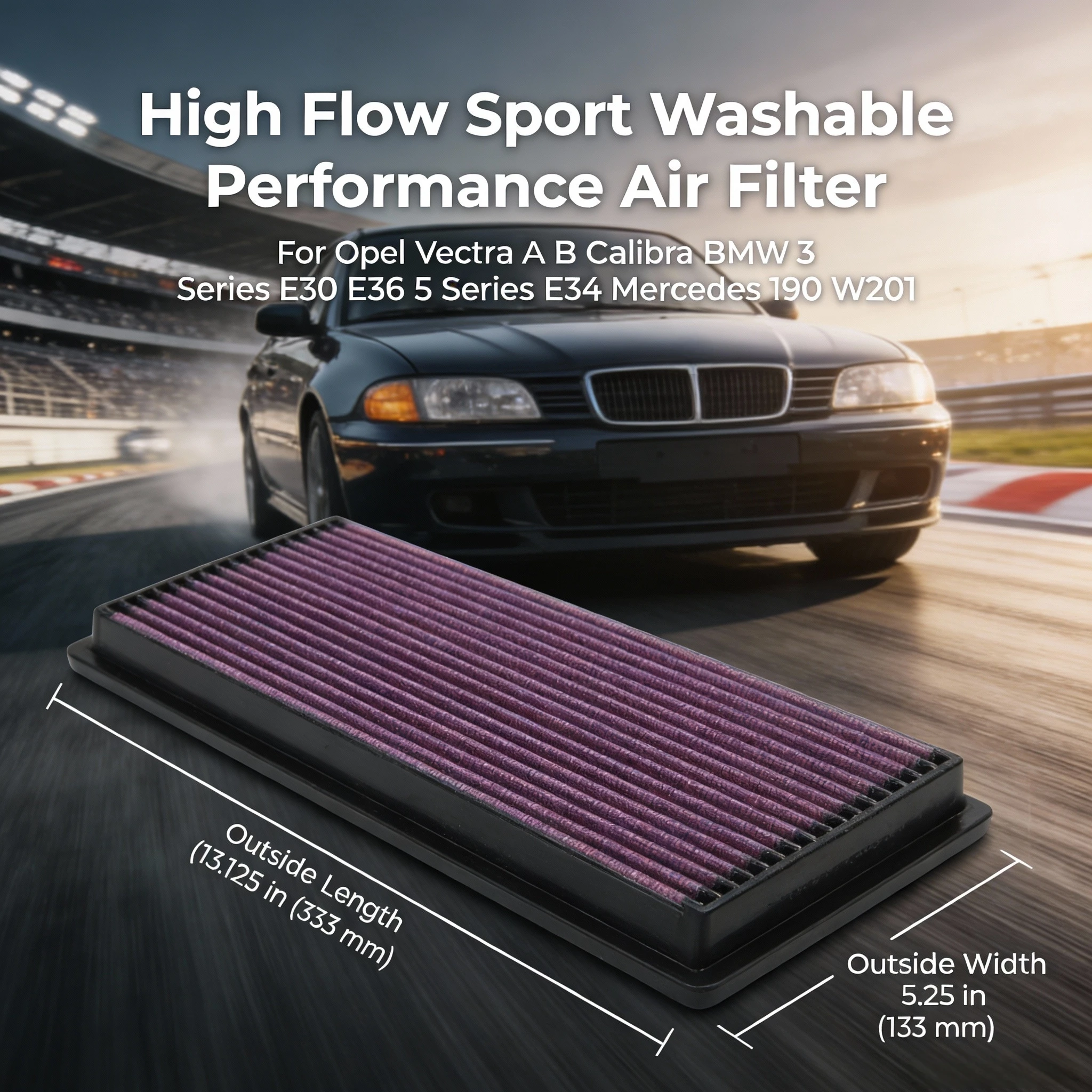 

Для BMW 3 серии E30 E36 5 серии E34 Mercedes 190 W201 Opel Vectra A B Calibra High Flow Спортивный моющийся воздушный фильтр 33-2046