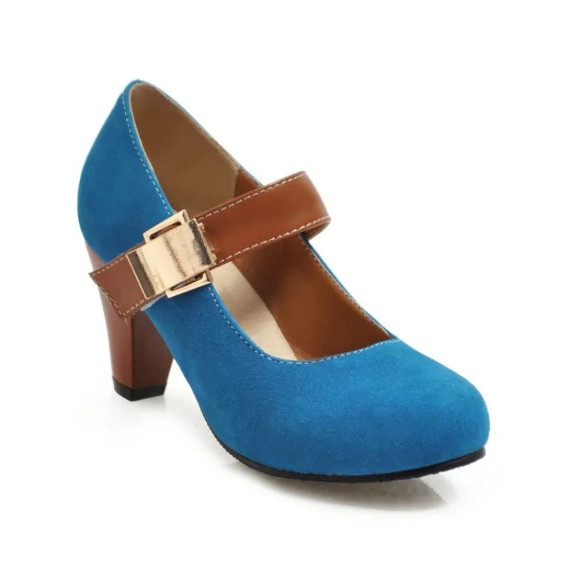 Women's High heels Pumps Mary Janes Shoes 7.5cm Spike heel Hook Mixed Color Round toe Flock Big Size 34-48