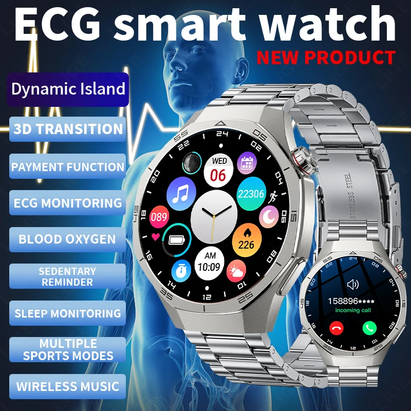 

2026 Новые Смарт-часы ЭКГ для мужчин 3D-циферблат Монитор сердечного ритма и кислорода в крови Женские умные часы BT Call Фитнес-трекер Спортивные умные часы