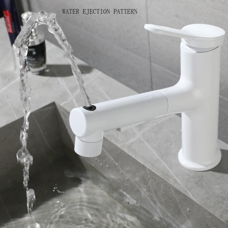 

White Basin Faucet Pull Type Wash Basin Washing Station Multifunctional Hot And Cold Faucet