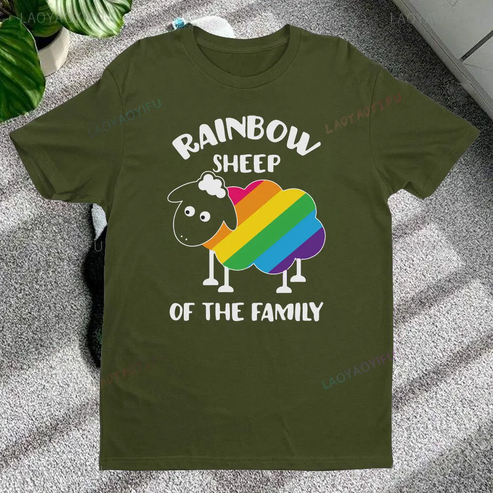 LGBT Rainbow Sheep Funny Gay Pride Day Mens T-Shirt 100% Cotton Summer Comfortable Color Shirt with Short Sleeves Tops