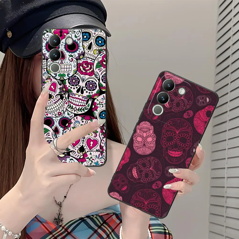 

Чехол для мобильного телефона с рисунком черепа и цветами для VIVO V60 V50 V40 V30 V29 V27 V25 V23 Pro Lite 5G с цветной печатью, чехол для смартфона