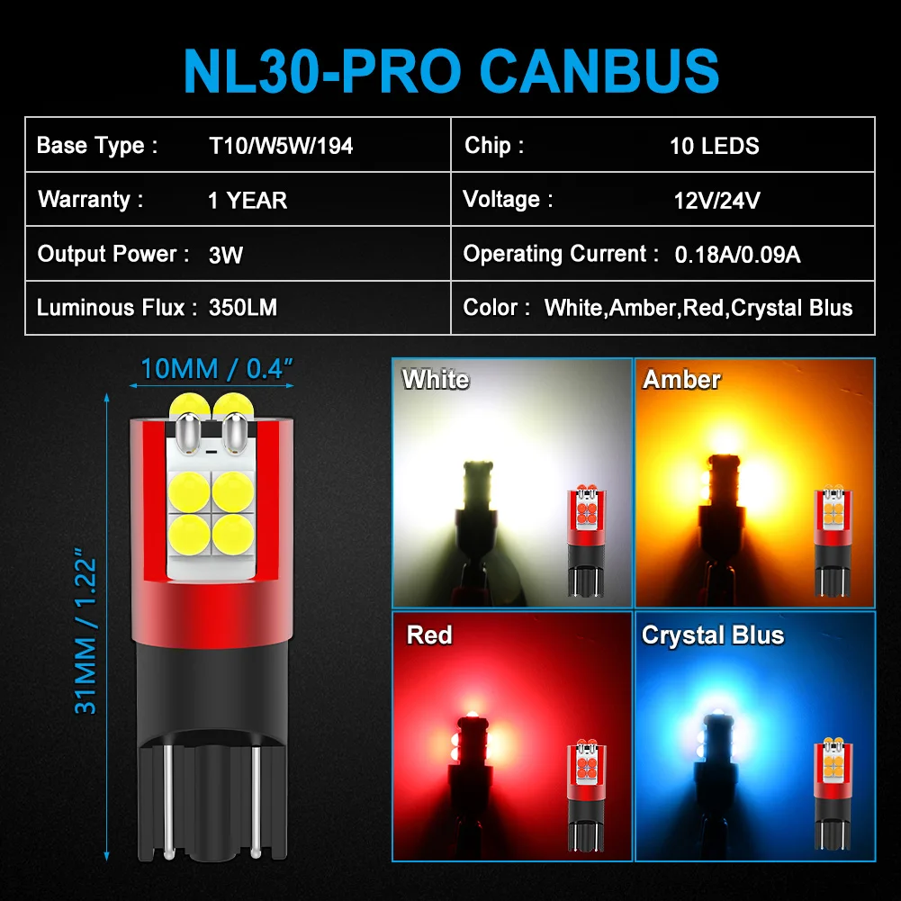 NAO 10x T10 W5W LED CANBUS Error Free 24V 12V 700LM Ultra Bright 5 w5 194 168 parcheggio Auto interni Auto targhe illuminazione