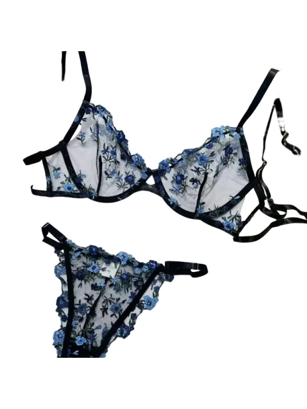 KUCLUT Elegant Lingerie Set-Floral Embroidery Semi-Transparent Bra & Brief,Black Sensual Women's Underwear Luxury Intimates