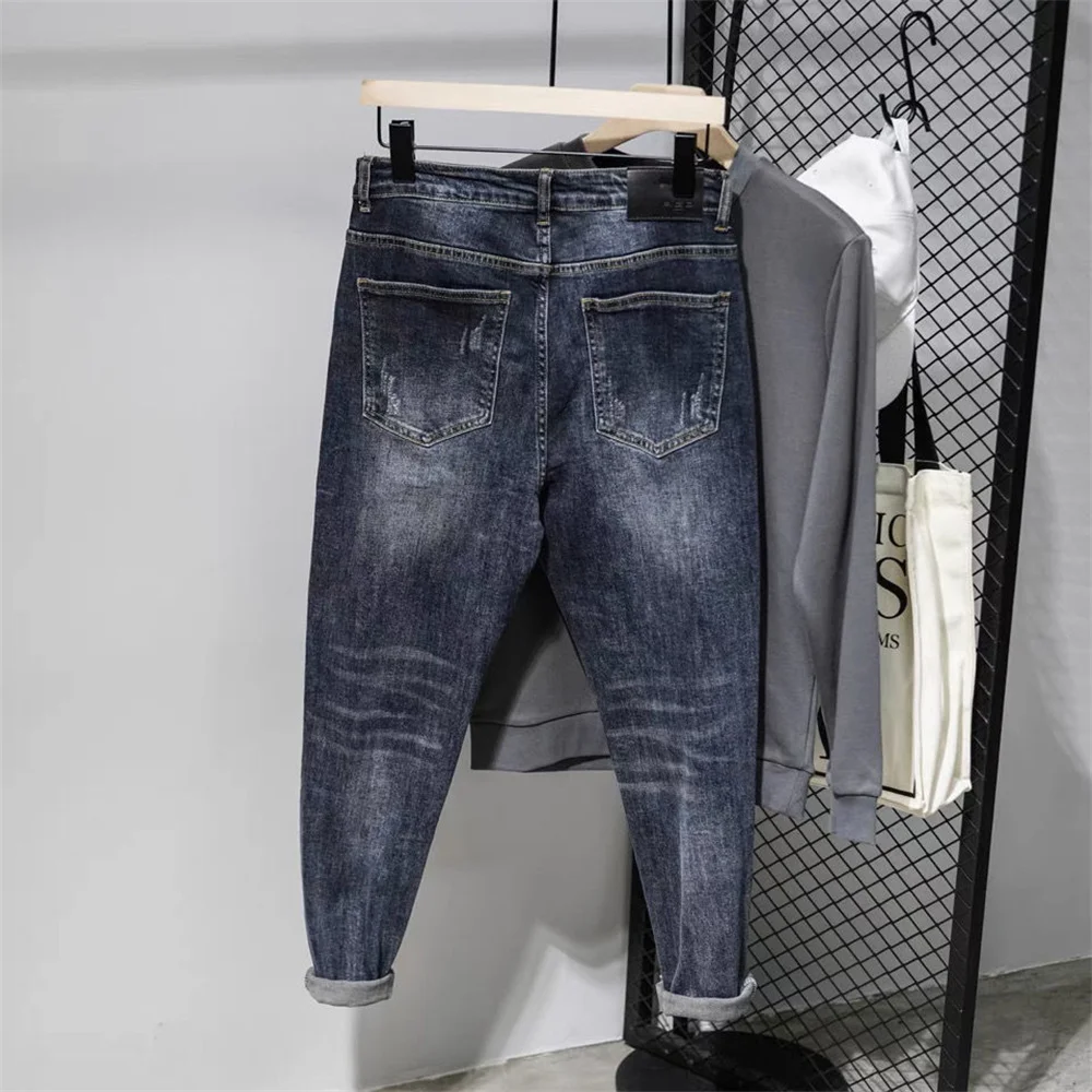 Spring Summer New Men Patchwork Jeans Ripped Hole Slim Fashion Streetwear High-quality Washed Vintage Male Denim Trousers