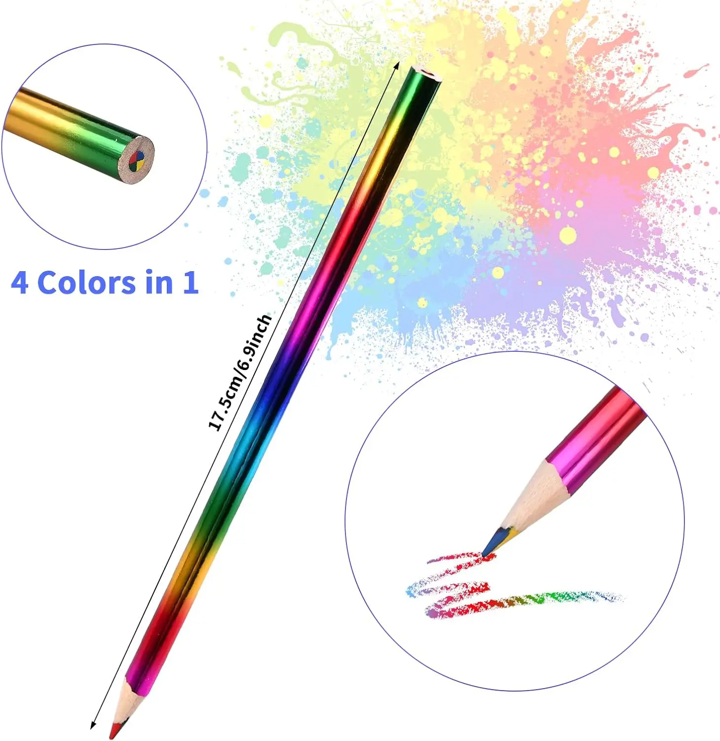 12pcs Rainbow Pencils 4 Color in 1 Rainbow Colored Pencils for Kids  Art Supplies Coloring Pencils Gifts for Students