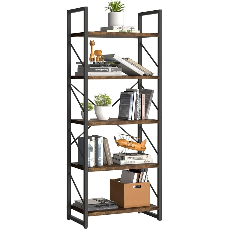 5 Tiers Bookshelf, Classically Modern White Bookshelf, Wood and Metal Storage Book Rack, Storage Rack Shelves in Living Room/Hom