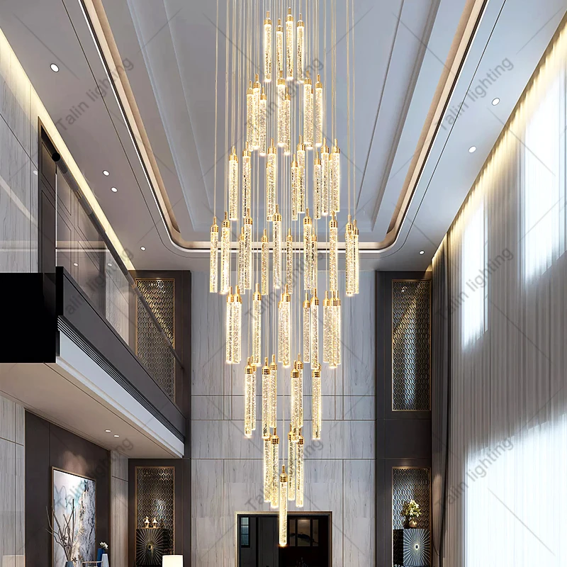 

Modern 37-LED Light Source Custom Crystal Strip Staircase Chandelier New Trend Rotating Apartment Fixture Steel Material