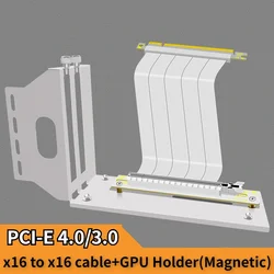 PCIe 3.0 4.0 16x Riser Cable Graphics Video Card ATX PC Case Riser PCI-E X16 Extension Adapter+Vertical GPU Holder Bracket White