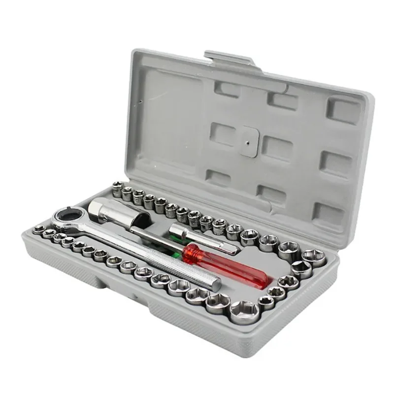 New 40Pcs/Set Car Vehicle Tool-box Socket Wrench Combination Repair Hand Tools Kit  Auto Repairing Tool Set