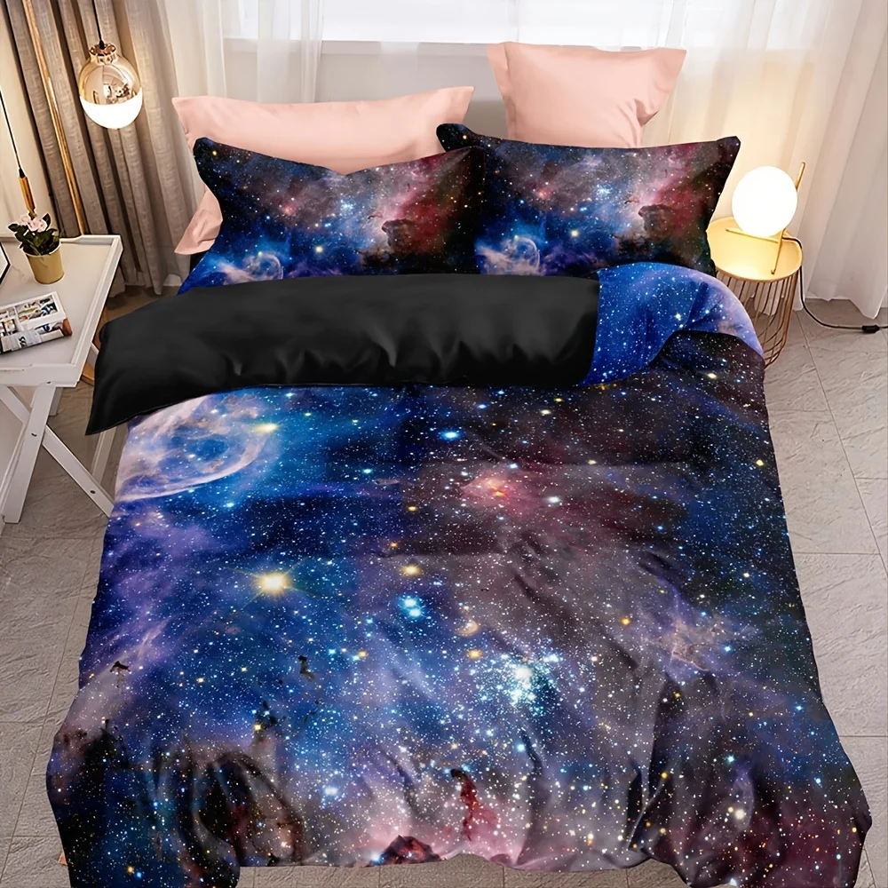 

3pcs Galaxy Bedding Set - Red Starry Sky Duvet Cover and Pillowcase Set for Guest Room - Soft and Comfortable Christmas Gifts