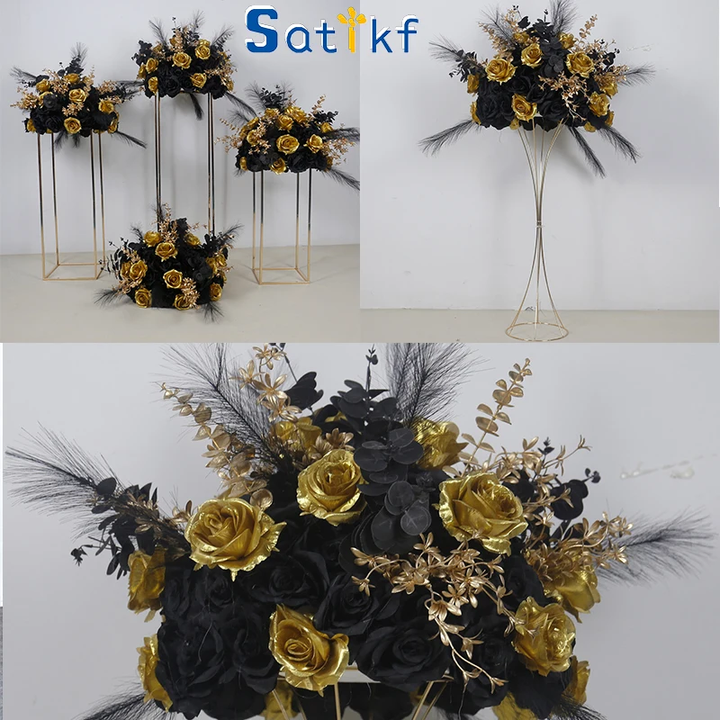 70/60/50cm oro negro Rosa pluma flor bola centros de mesa decoración arreglo Floral de boda banquete eventos ramo Accesorios