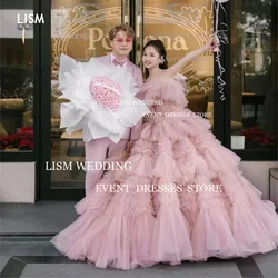 LISM Princess Ruffles Korea Evening Dresses Photo Shoot Tiered Fairy Tulle Backless Strapless Wedding Prom Gowns Formal Occasion