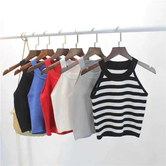 Women Short Sweater Vest Orders All-match Strapless Halter Female Slim Sleeveless Coat Outer Wear Navel Tank Top