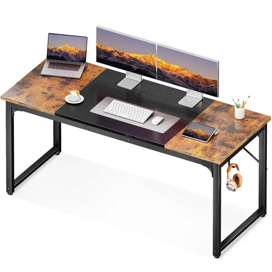 

63 Inch Computer Desk, Modern Simple Style Desk for Home Office, Study Student Writing Desk, Vintage and Black