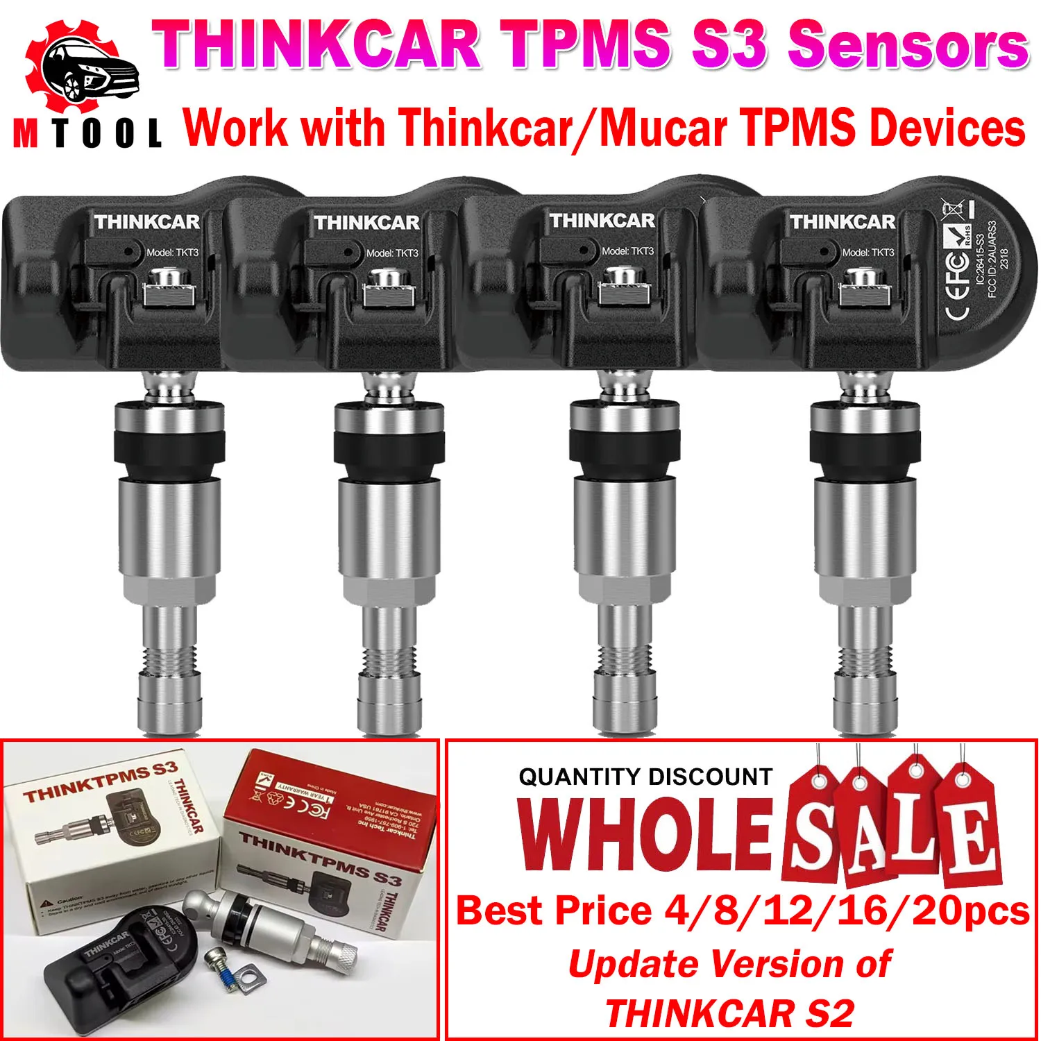 

THINKCAR THINKTPMS S3 Обновление автомобильного датчика давления в шинах TPMS S2 315 МГц 433 МГц Программа работы с инструментом Thinkcar и Mucar tpms
