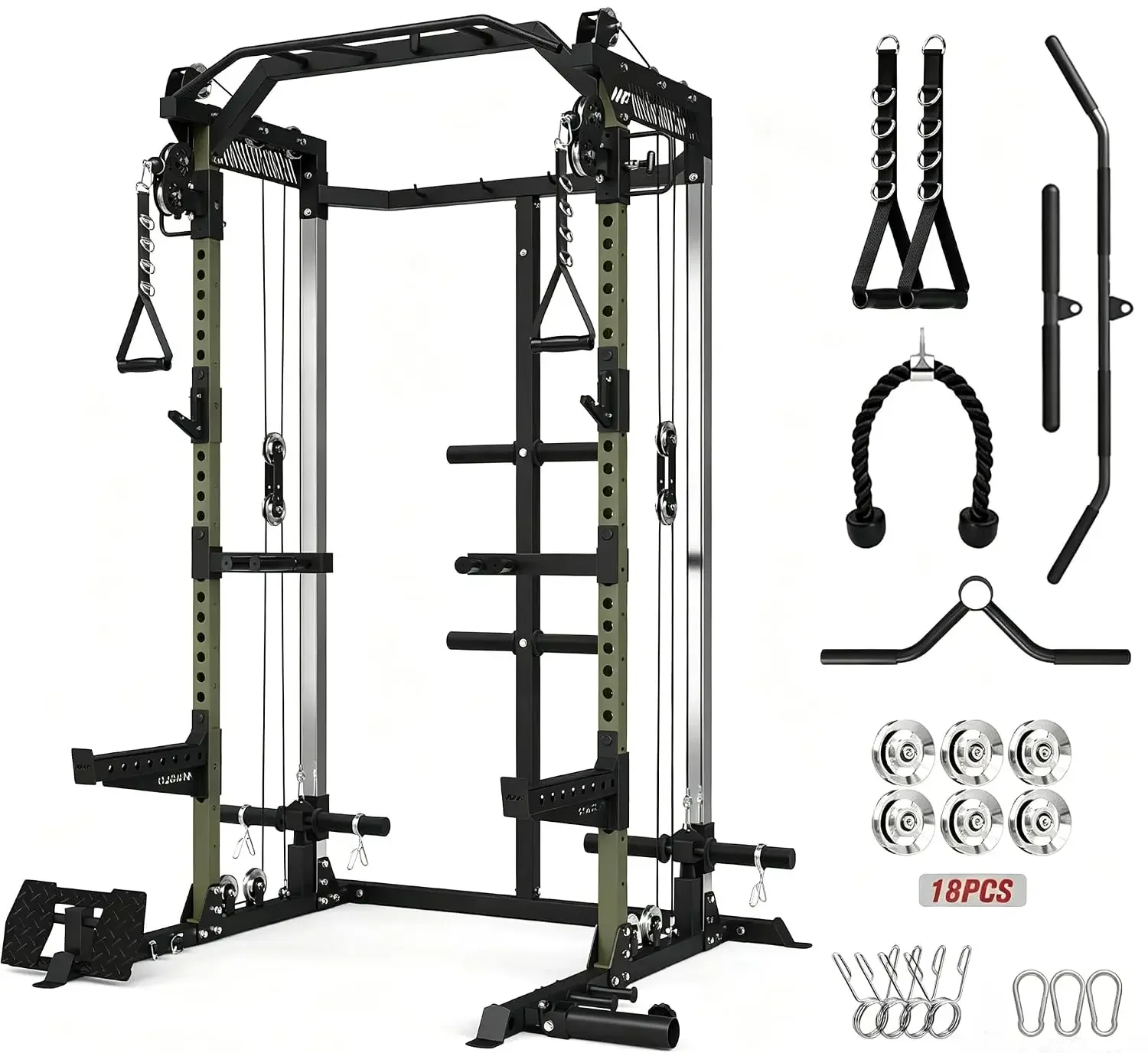 HR06 Power Cage with Aluminum Pulleys, 2000LB Power Rack with Independent Dual Pulley System, Multi-Function Home, Customized