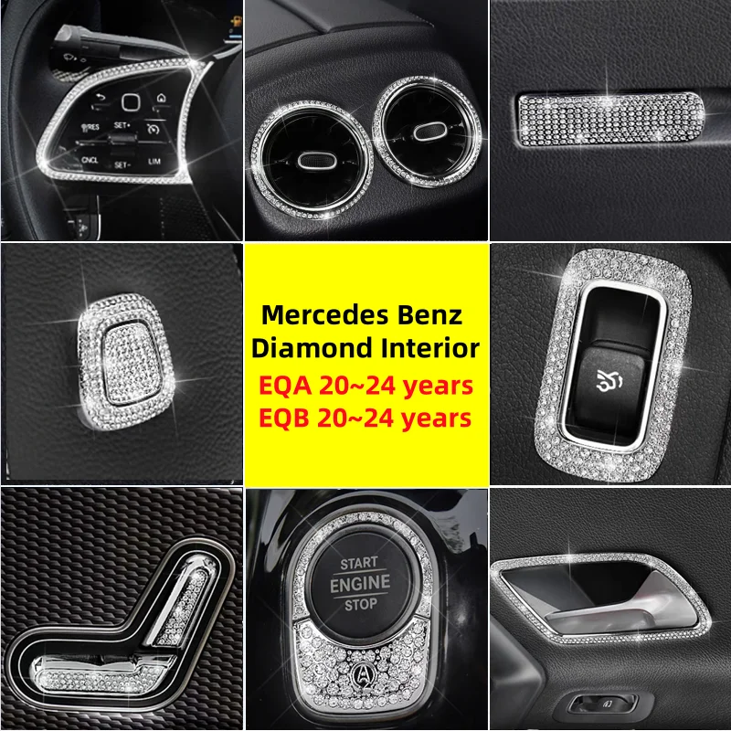 For Mercedes Benz 20~24 years EQA260 EQB350 Steering Wheel Air Conditioner Vent Ring Central Control Knob Diamond Decorate Trim