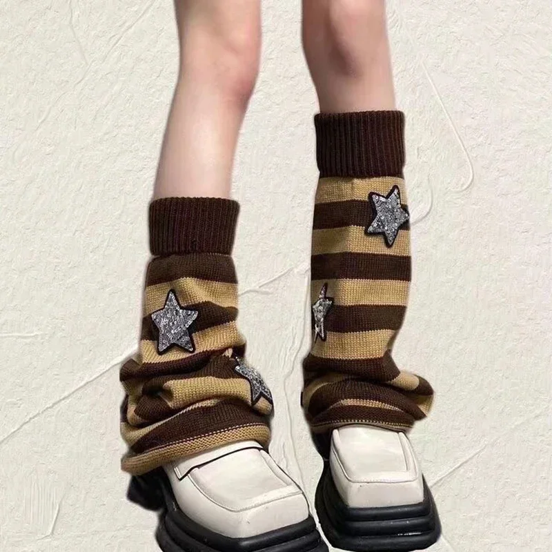 1 Paar gestreifte Stricksocken für Damen, warm, bequem, für Herbst und Winter, breites Bein, JK Spicy Girl, College-Stil, Beinbezüge, Socken