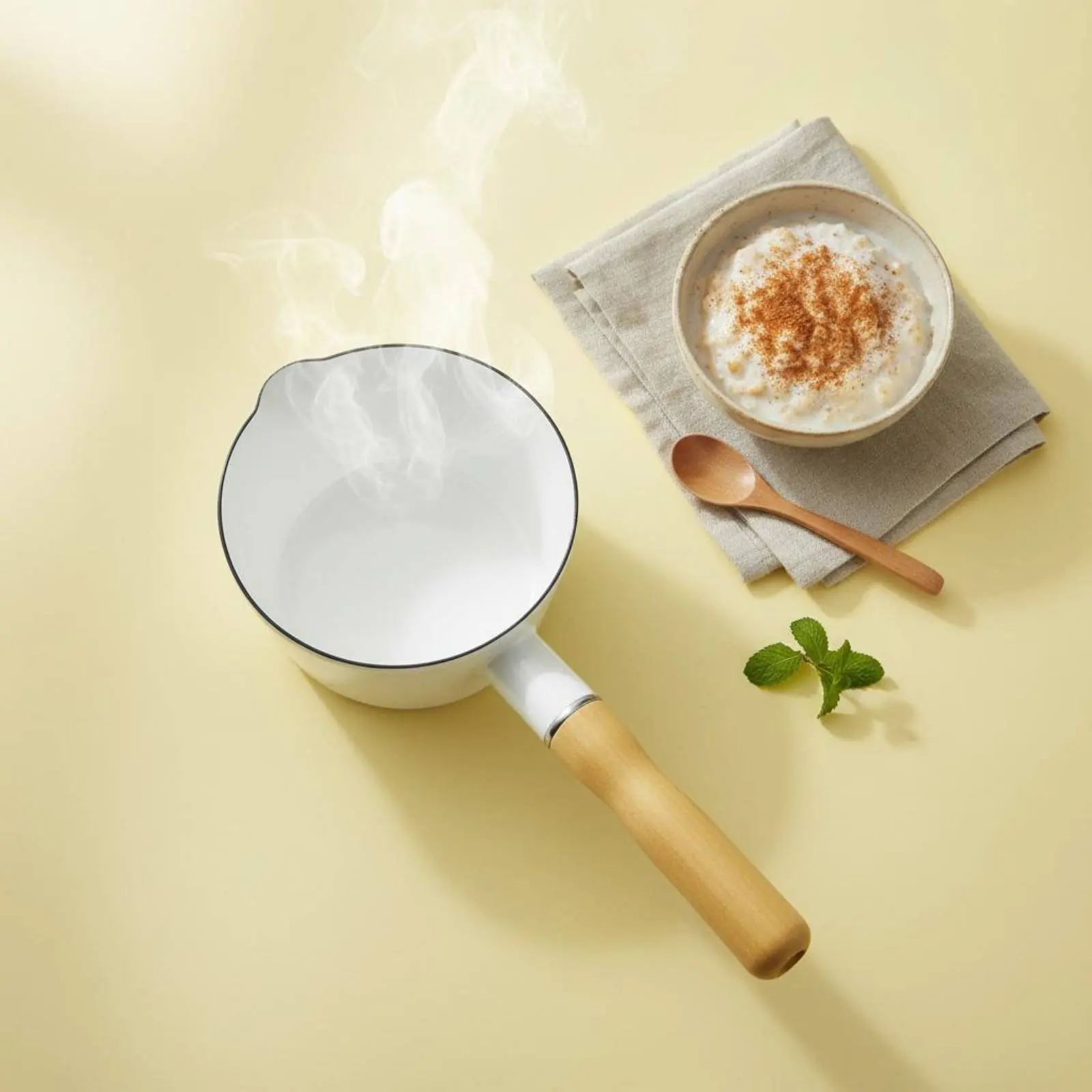 Japanese Design Enamel Pot Thickened Structure Enamel Milk Pot Single Handle Saucepan Easy to Clean Butter Warmer Pouring Spout view 2