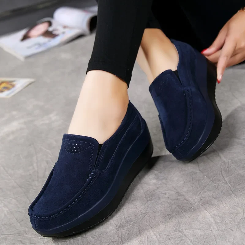 Women Shoes Sneaker Ballet Cow Suede Leather Flat Platform Woman Shoes Slip on Female Women\'s Loafers Moccasins Shoe