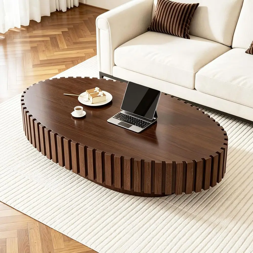 Brown 43.3 L×23.6 W×13.8 H Solid Wood Drum Coffee Table with Sturdy Base for Accent and Living Room Use