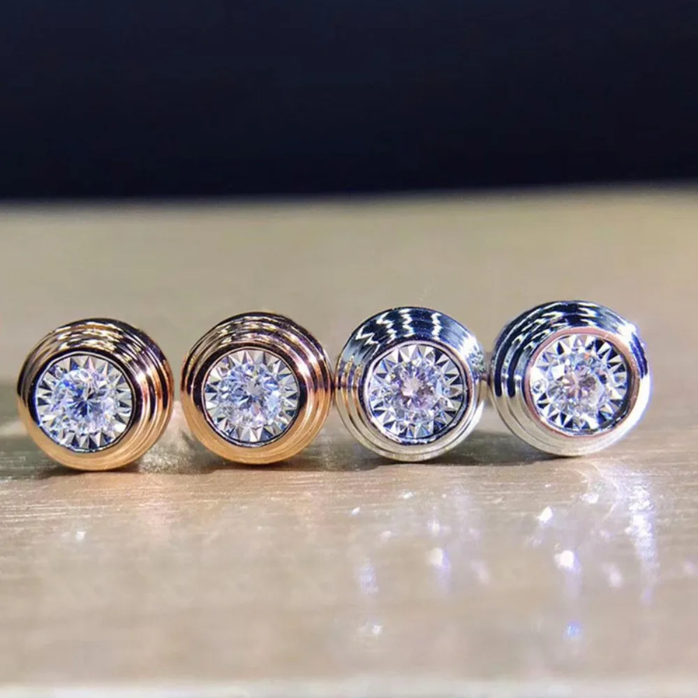 Unisex Classic Fashion Screw-pattern Concentric Circle Round 5A Zircon Stud Earrings for Women Men Couple Simple Jewelry Gifts