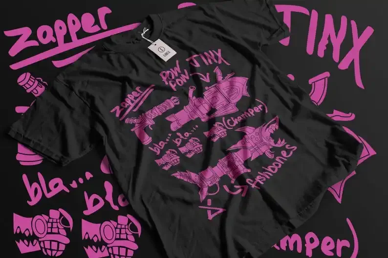Jinx Arcane T-Shirt japonais Anime dessin animé T-Shirt noir 012