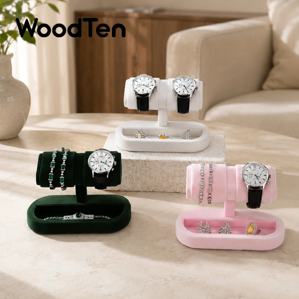 WoodTen Velvet Watch Jewelry Display Stand Multi‑Functional Desktop Holder for Watch Ring Earring Bracelet, Jewelry Organizer