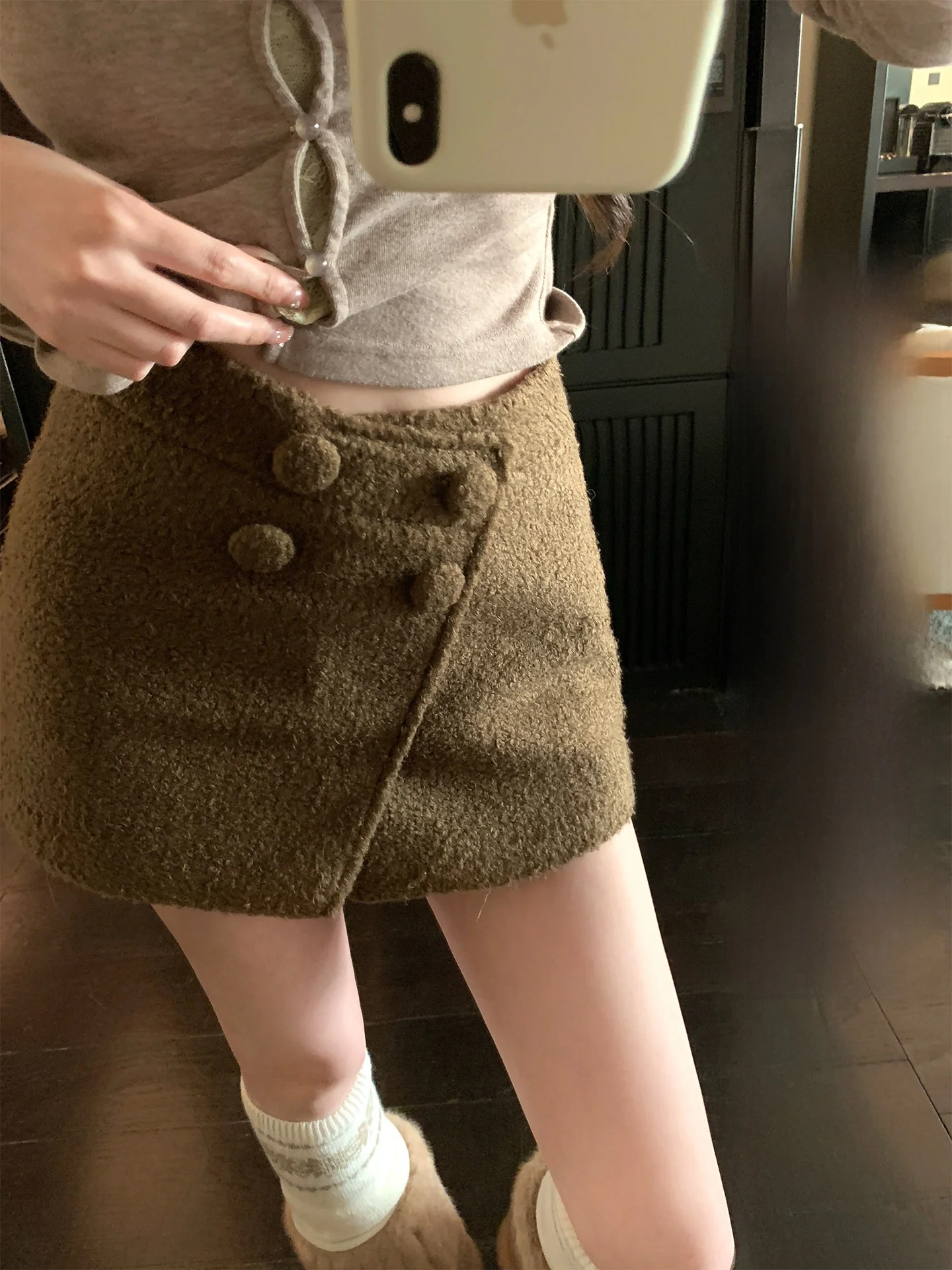 

Юбка-трапеция Chen Jiamin NNS с множеством пуговиц, из шерсти, премиум-класса, короткая, повседневная, хлопковая, для прогулок по городу