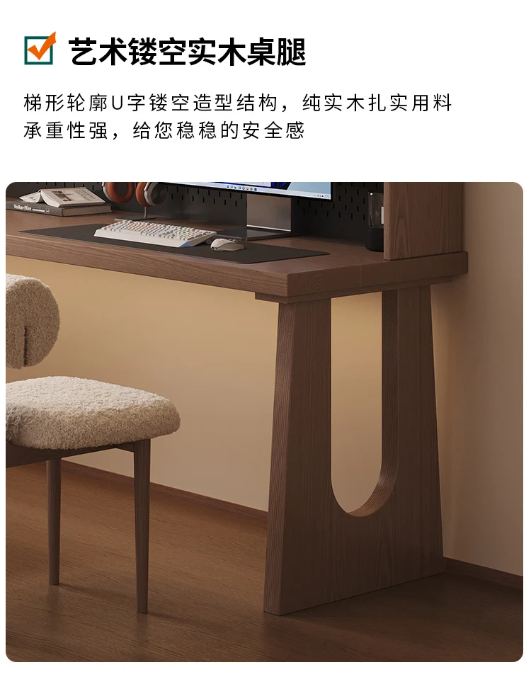 すべて無垢材のダブルコンピューターデスク本棚一体型テーブルホームスタディテーブル