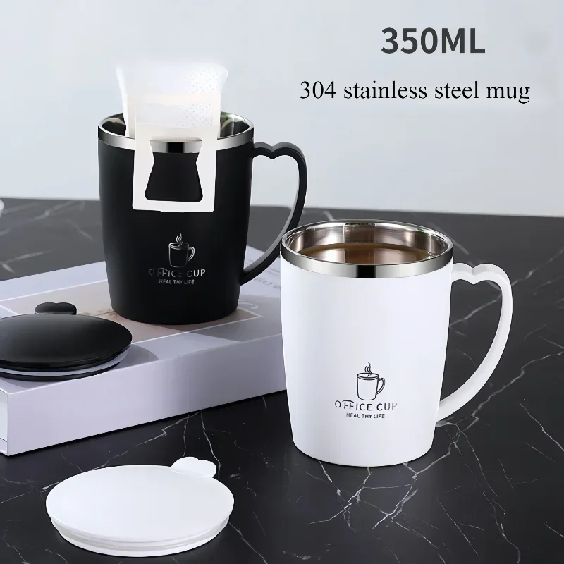 350ml Vacuum Cup Portable Mug Insulated Cup for Outdoor Traveling Double Wall Stainless Steel Coffee Cup with Handle and Lid